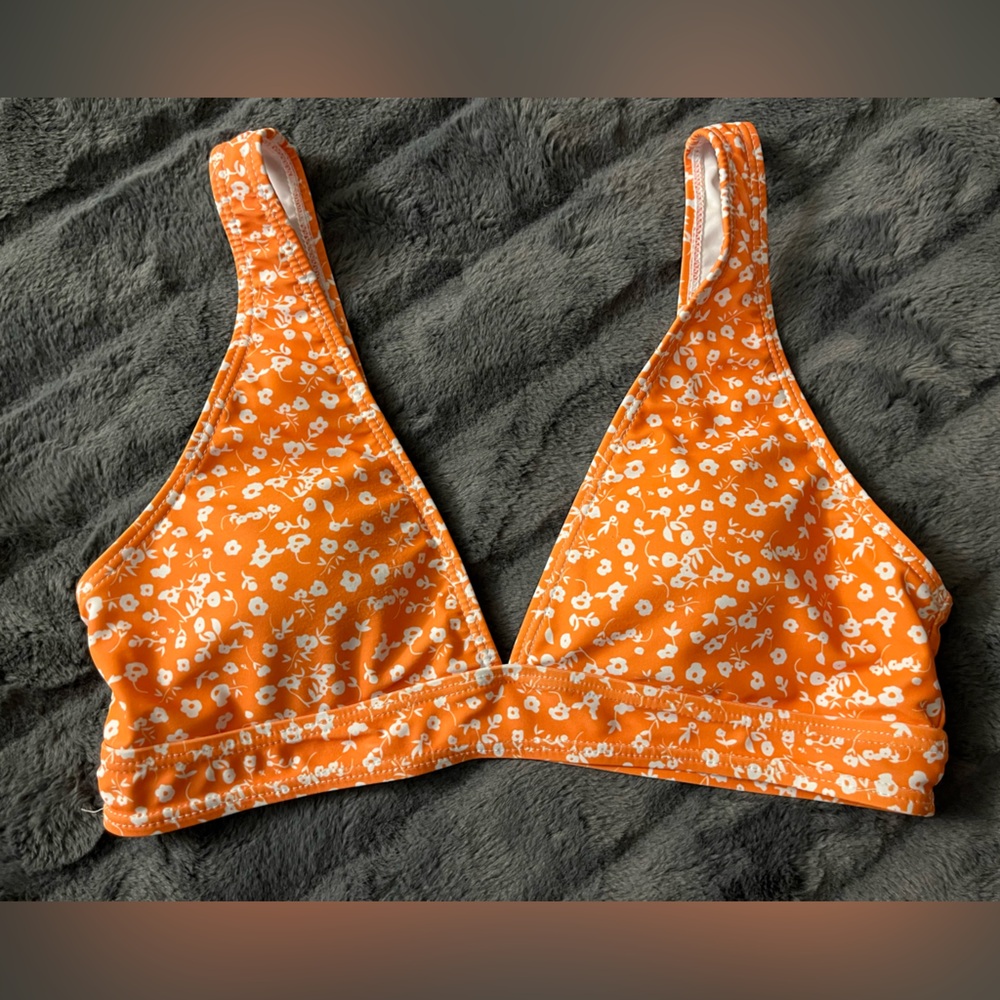 Orange and White flowered bathing suit